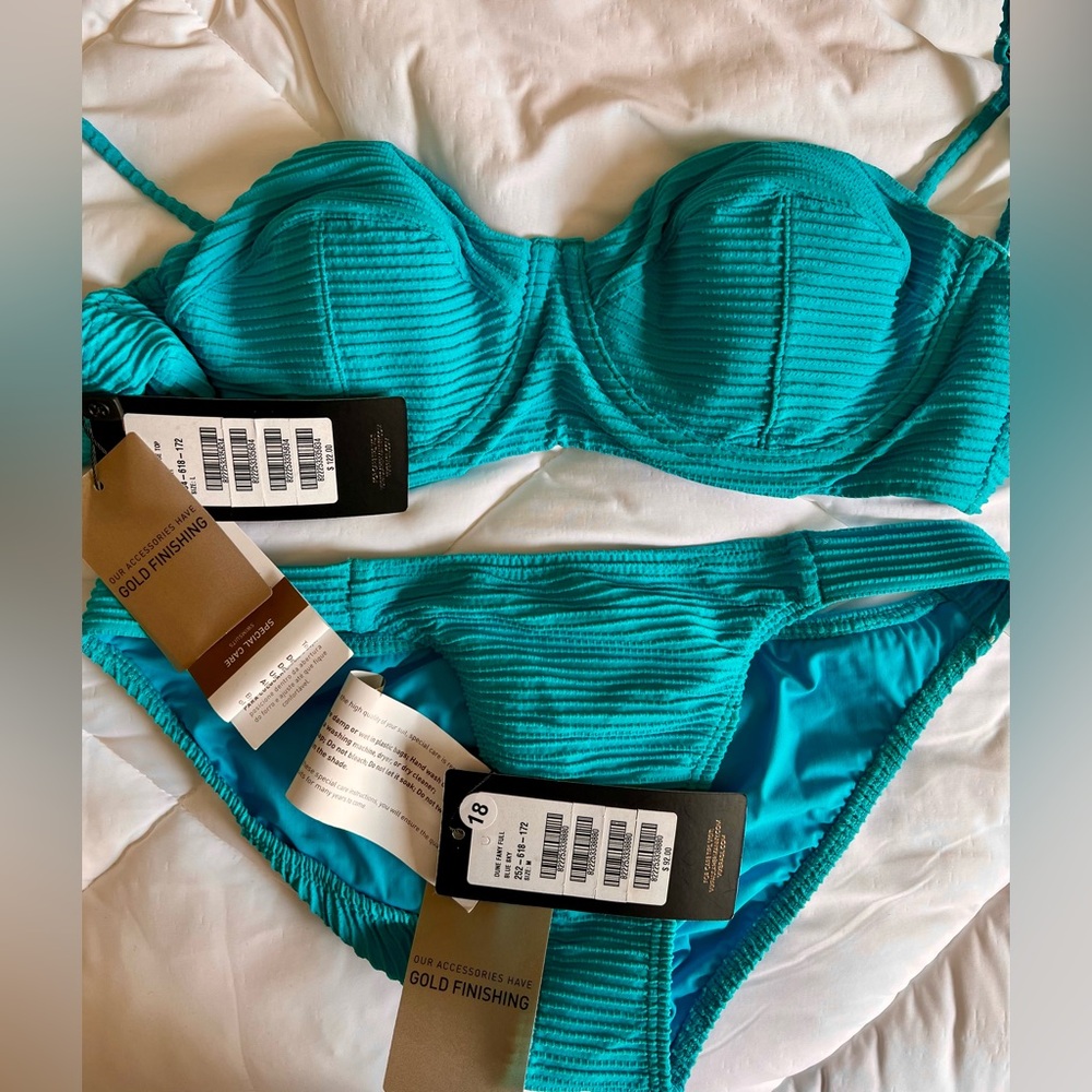 NWT Vix Turquoise Dune Corsage Bikini Top Large / Fanny Bikini Bottom Medium